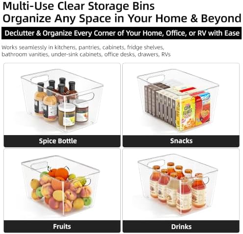 12 Pack Clear Storage Bins, Pantry Organizer Bins with Handle, XL - Image 4