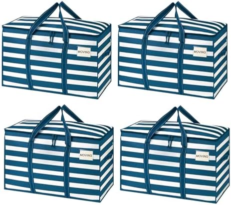 VENO 4 Pack Heavy Duty Moving Bags, Extra Large Storage Bags with Reinforced Handles & Strong Zippers, Foldable & Reusable Moving Box Alternative for Clothes & Dorm Storage by Veno