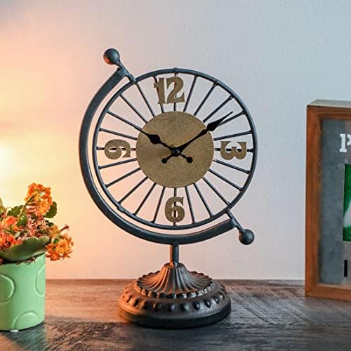 Lily's Home Vintage Mantle Clock. Silent, Non Ticking Stylish Decorative Table Clock Perfect for Living Room, Retro Kitchen, Tabeltop & Fireplace Mantel Clock Decor. Black and Gold. 7" Dia. - Image 2