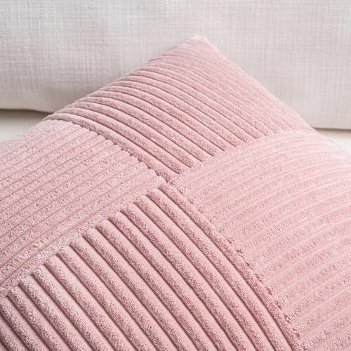 Fancy Homi 2 Packs Blush Pink Decorative Throw Pillow Covers 16x16 Inch for Living Room Couch Bed, Rustic Farmhouse Boho Home Decor, Soft Corss Patchwork Corduroy Textured Square Cushion Case 40x40 cm - Image 3