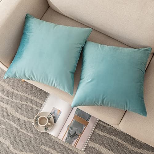 NiNi ALL LightBlue Velvet Throw Pillow Covers 26x26 Pack of 2 Decorative - Image 3