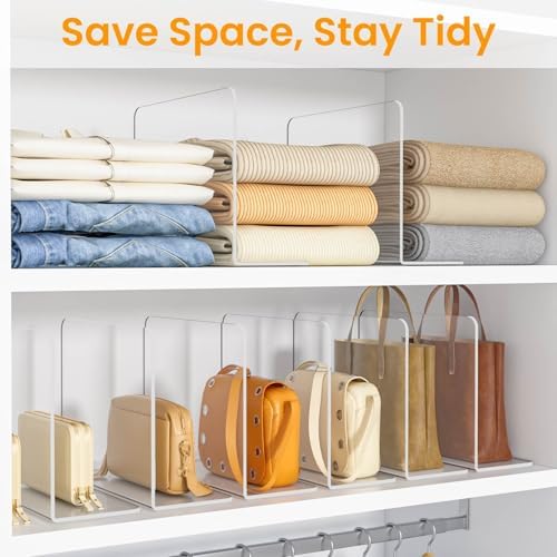 Shelf Dividers for Closet Organization – Acrylic Clear Sturdy Dividers to Keep Clothes, Sweaters & Purses Upright, Free-Standing for Wood Shelves, 10" Tall x 12" Deep, 12 Pack - Image 4