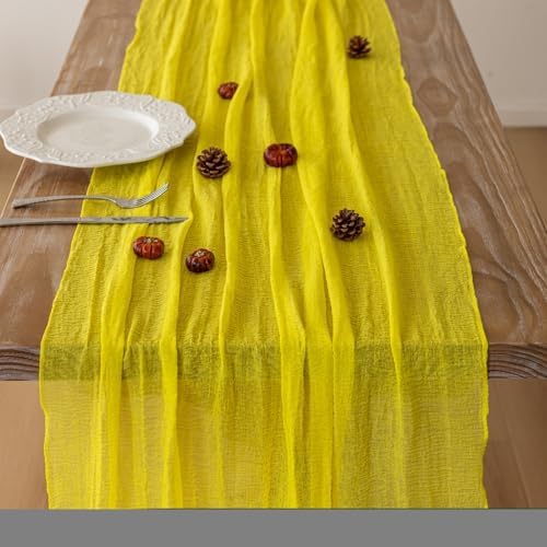 Yellow Cheesecloth Summer Table Runner 120 Inches for Party Home Decor - Image 4