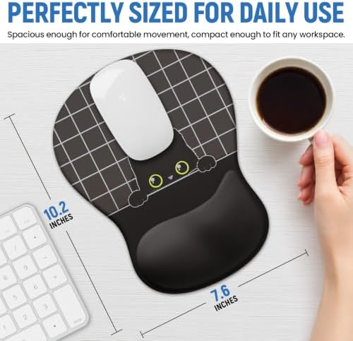 Ergonomic Mouse Pad with Wrist Rest, Gel Wrist Support, Black Cat - Image 6