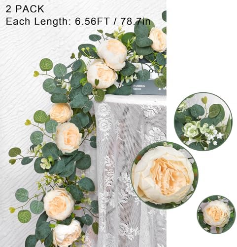 Artificial Eucalyptus Flower Garlands, Champagne, 2PCS - Image 5