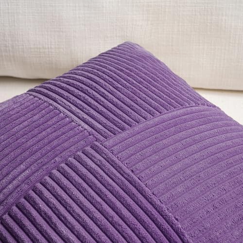 Fancy Homi 2 Packs Purple Decorative Throw Pillow Covers 18x18 Inch for Living Room Couch Bed, Boho Farmhouse Home Decor, Soft Corss Corduroy Patchwork Textured Square Cushion Case 45x45 cm - Image 3