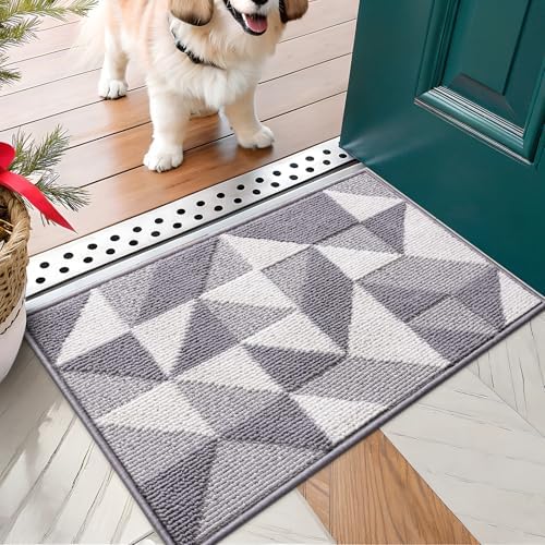 OLANLY Door Mat Indoor Entrance Washable 30x17, Odor-Free Low-Profile Front Back Geometric Doormat, Absorbent Resist Dirt Entry Carpet, Easy to Clean Sturdy Inside Floor Mats for Entryway, Grey by OLANLY