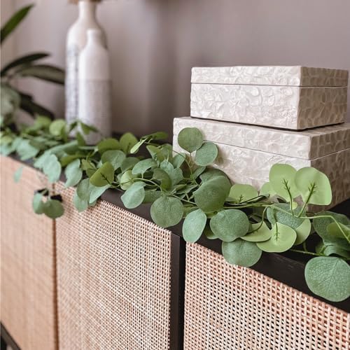 CQURE 28 Pack 196Ft Eucalyptus Garland,Artificial Eucalyptus Leaves Table Greenery Garland Wreath Vines for Wedding Party Fireplace Bedroom Wall Room Decor - Image 4