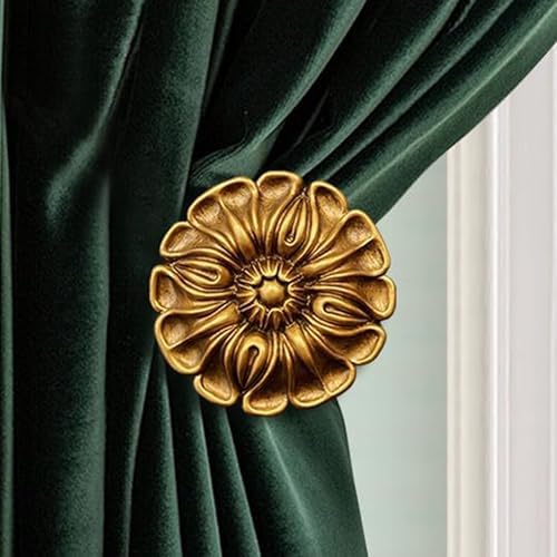 LOPGT Set of 2 Vintage Curtain Holdbacks Wall Mounted with Screws, Gold by HOME