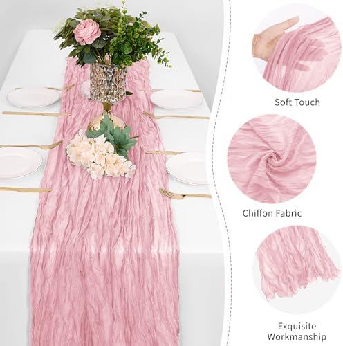 12 Pack Light Pink Cheesecloth Table Runner 17 x 108 Inch Gauze Table Runner Fabric Semi Sheer Cheese Cloth Table Decor Bulk for Rustic Romantic Wedding Baby Shower Table Decoration - Image 5