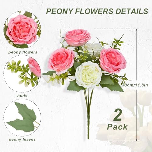 2 Packs Peonies Artificial Flowers Mixed White Pink Silk Artificial Peonies - Image 4
