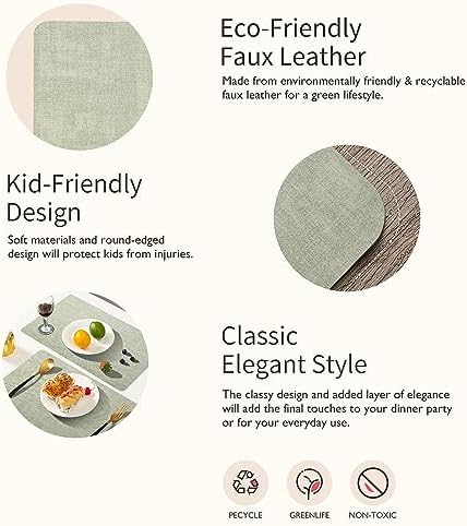 Maxpearl Faux Leather Placemats Set of 6, Easy to Clean, Light Green - Image 6