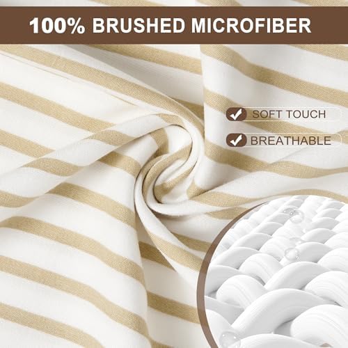 FreshCulture California King Fitted Sheet Only - Hotel Quality Fitted Sheet - Ultra Soft & Breathable - Brushed Microfiber - Deep Pocket - Cooling Fitted Sheets for Cal King Size Bed (Stripe Beige) - Image 2