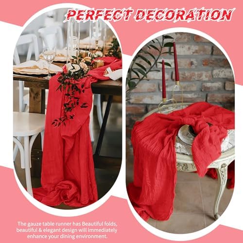 10 Pack Red Cheesecloth Table Runner 17x108 Inch Boho Gauze Cheese Cloth Table Runners for Wedding Party Baby Shower Birthday Home Decor - Image 6