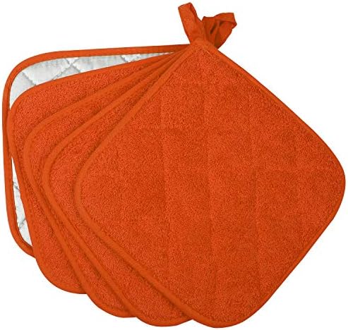 100% Cotton Kitchen Everyday Basic Terry Pot Holder Heat Resistant Coaster Potholder for Cooking and Baking Set of 5 Orange - Image 2