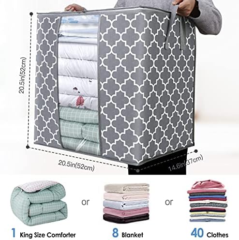 WISELIFE Storage Bags [3 Pack/100L] Large Blanket Clothes Organization and Storage Containers for Comforters,Bedding, Foldable Organizer with Reinforced Handle, Clear Window, Sturdy Zippers,Light Gray - Image 2