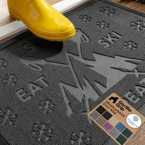 GORILLA GRIP WeatherMAX Door Mat, Indoor Outdoor, 35x23, Charcoal Skiing by GorillaGrip