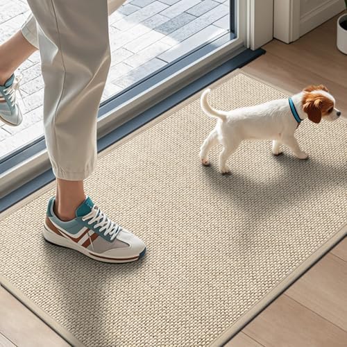 LEKEEPGO Door Mat 17"x29", Non Slip Washable Indoor Door Mat, Khaki by LEKEEPGO