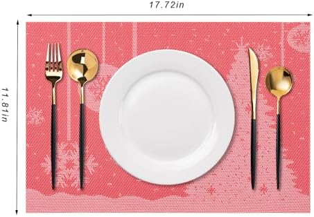 Placemats Set of 6 Washable Indoor(J-Christmas Tree-red) - Image 2
