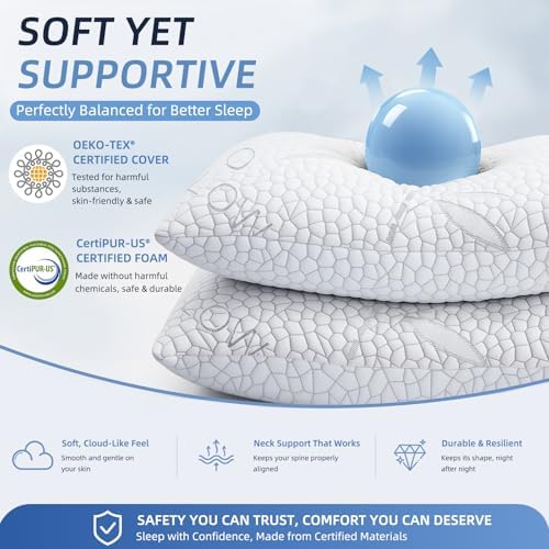 Yettbea Bamboo Cooling Shredded Memory Foam Bed Pillows Queen Size Set of 2 - Image 4