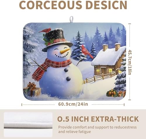 Christmas Snowman Kitchen Drying Mat - Winter Snow Cardinals Pine Trees Dish Drainer - Large Microfiber Absorbent Fast Drying Pad for Kitchen Countertop 1824 - Image 2