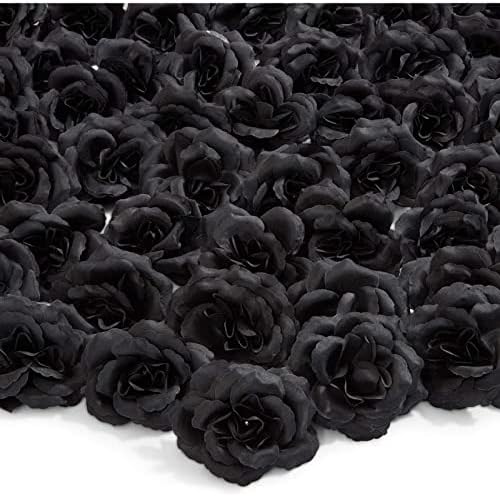 Bright Creations Black Artificial Roses Bulk - 3-Inch Stemless Foam Roses 50 Pack for Crafts & Home Decor by BrightCreations