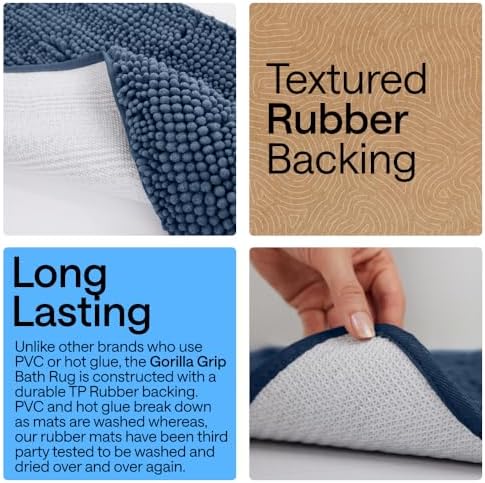 GORILLA GRIP Bath Rug Mat for Bathroom, Absorbent Chenille, 30x20 Navy Blue - Image 3