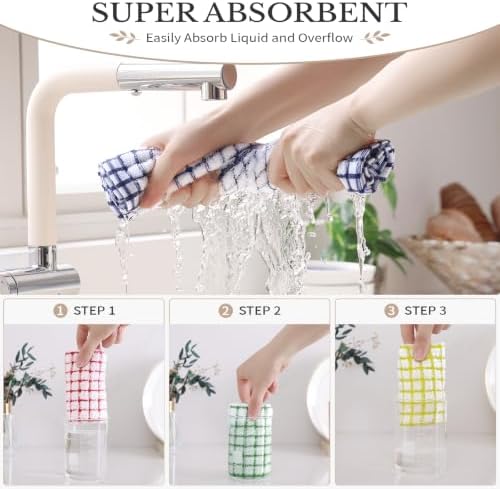 Homaxy 12 Pack Terry Kitchen Dish Cloths, 12"x12", Blue/Yellow/Red/Green - Image 4
