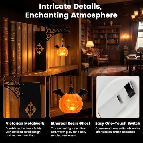Halloween Lights Mini Lantern for Book Shelf,Pumpkin Hanging Lamp Book Ends - Image 4