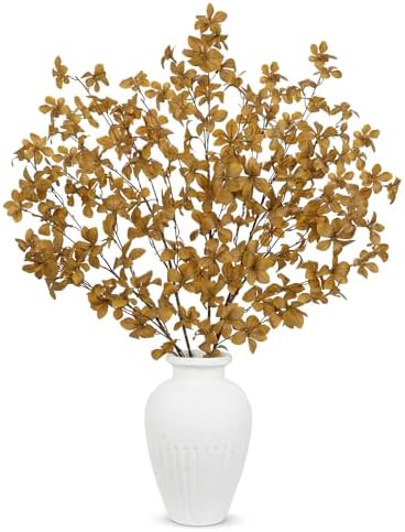33.5" Long Artificial Fall Leaves Stems for Table Centerpieces, 5 Pcs Faux Fall Stems and Branches for Vase Filler, Falls Greenery Stems for Farmhouse Autumn Harvest Thanksgiving Decor, Deep Yellow - Image 2