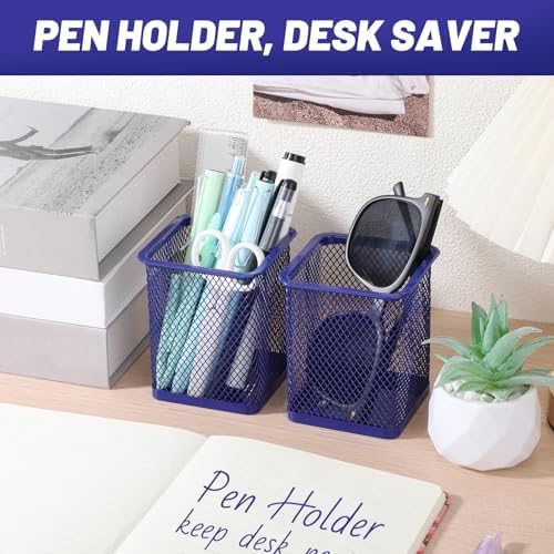 Segarty Pen Cup, 3 Pack Assorted Colors Square Pen Holder for Desk, Wire Mesh Pencil Cups Holder Desktop Accessories Organizer for Office Supplies, School, Home, Makeup Brush (Black Silver Purple) - Image 5