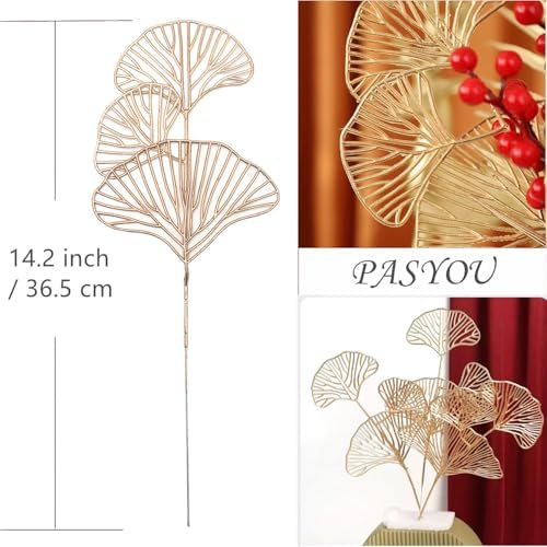 PASYOU Fake Golden Apricot Leaves Plants Artificial Gold Ginkgo Leaf Stems for Christmas Decor, Faux Plastic Sticks Picks Indoor Outdoor Home Wedding Party Event Xmas Ornaments DIY Decoration 12 Pcs - Image 4