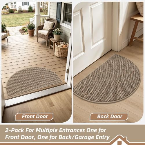BEQHAUSE Dirt Trapper Door Mat Indoor 2 PCS Half Circle, 17x30 in, Taupe - Image 4