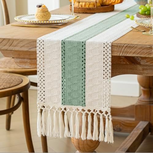 FEXIA Boho Table Runner for Home Decor 12x60 Sage Green Fall Decorations - Image 5