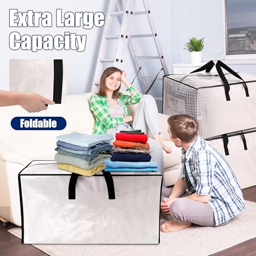 SWEET DOLPHIN 12 Pack Extra Large Moving Bags with Strong Zippers & Carrying Handles, Heavy Duty Storage Tote for Space Saving Moving Storage, Fold Flat, Alternative to Moving Box, Semi-Transparent - Image 6