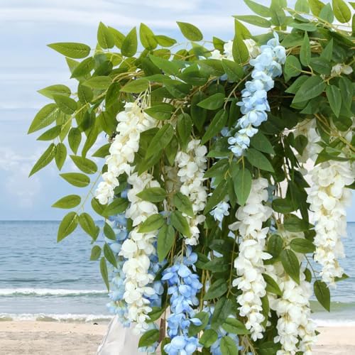 4 Pcs Two-Tone Flower Vine Artificial Wisteria Garland Silk Faux Hanging - Image 5
