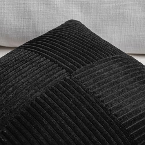 Fancy Homi 2 Packs Black Samll Decorative Throw Pillow Covers 12x12 Inch with for Couch Bed Sofa, Rustic Farmhouse Boho Home Decor, Soft Corss Patchwork Corduroy Square Cushion Case 30x30 cm - Image 3