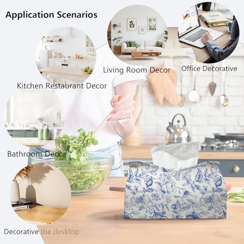 Blue Chinoiserie Tissue Box Cover Rectangle for Desk Decor - Image 4