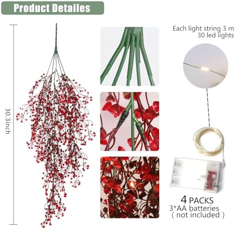 RECUTMS Artificial Hanging Plants with Lights,4 Pcs Fake Hanging Ferns - Image 2