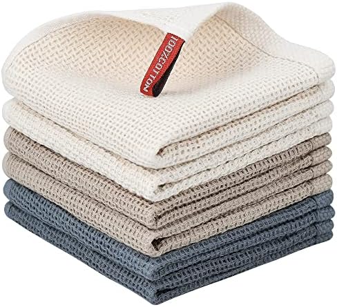 Nialnant 6 Pack Kitchen Towels and Dishcloths Sets,100% Cotton Soft Absorbent Quick Drying Dish Towels for Kitchen,Washing Dishes,12x12 Inches, Multi Color by Nialnant