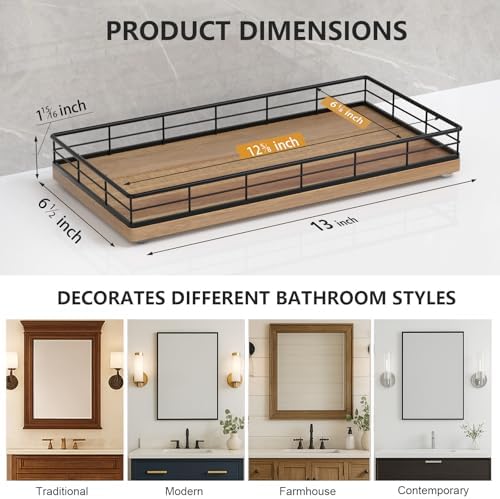 Toilet Paper Basket Organizer, Acacia Wood Toilet Tank Tray, Metal Frame - Image 6