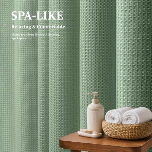 Dynamene Extra Long Waffle Shower Curtain 256 GSM Fabric 72x96 Sage Green - Image 3