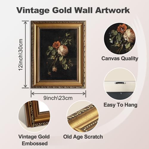 ASTRDECOR Framed Canvas Wall Art of Vintage Flower, Floral Rose Retro Picture Paintings, Botanical Floral Wall Artwork, Victorian Picture Framed Prints for Living Room Gallery Decor - 9''x12'' - Image 2