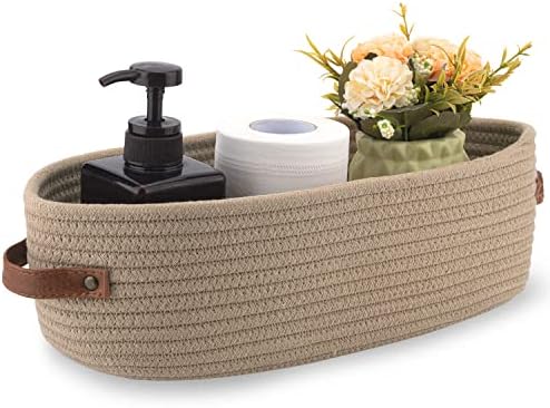 Storage Basket Boho Decor Baskets for Organizing Woven Decorative Basket for Countertop Toilet Paper Basket for Toilet Tank Top Shelf Basket with Handle Khaki by Oradrem