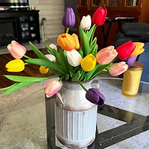 24pcs Multicolor Artificial Tulips Flowers Fake Faux PU Tulip Bouquet Real Touch Flower Arrangement for Home Decoration Excellent Gift Idea for Mothers Day（Multi） - Image 3