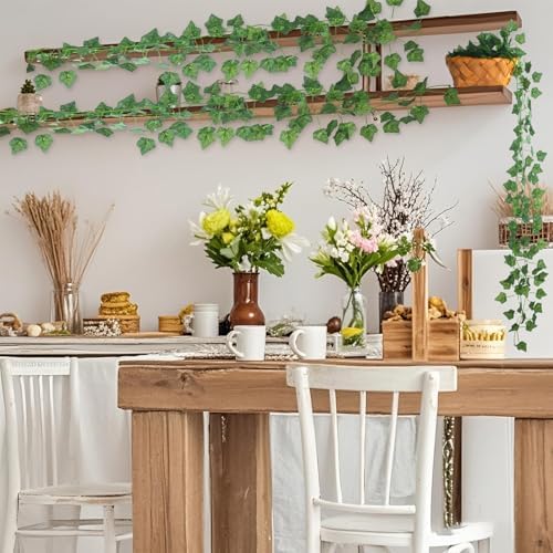 24 Pack Artificial Ivy Garland, 168 Ft Fake Vines Hanging Plants for Room Decor, 72 Leaves Aesthetic Faux Greenery Garland Pothos Leaf with Strengthened Joint Prevent Leaves Falling Off for Wall Decor - Image 5