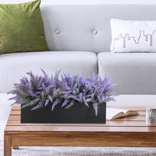 Winlyn 14" Artificial Lavender Arrangement Faux Lavender Flowers in Rustic Black Wooden Planter Box Realistic Lavender Potted Plant for Gift Farmhouse Home Wedding Table Centerpiece Mantel Shelf Décor - Image 5