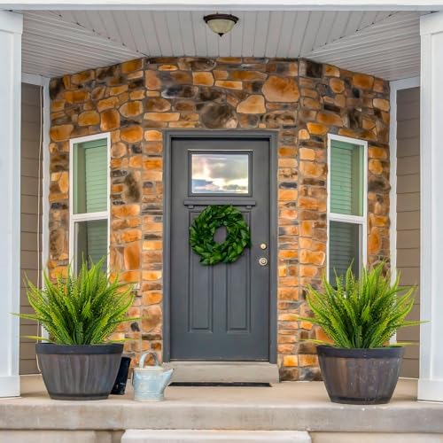 ZEOSTARO 12 Bundles Artificial Plants Outdoor Fake Boston Fern Greenery with Flowers Faux UV Resistant Shrubs Garden Patio Porch Window Box Farmhouse Hanging Decor(Green) - Image 3