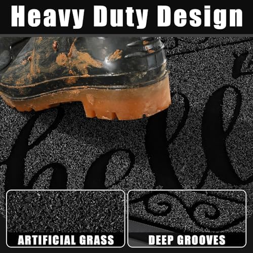 Yimobra Welcome Mats for Front Door 36x24, Heavy Duty Waterproof Outdoor Door Mat Outside Entrance, Non-Slip Low Profile Indoor Entryway Mat for Garage Patio, Black - Image 2