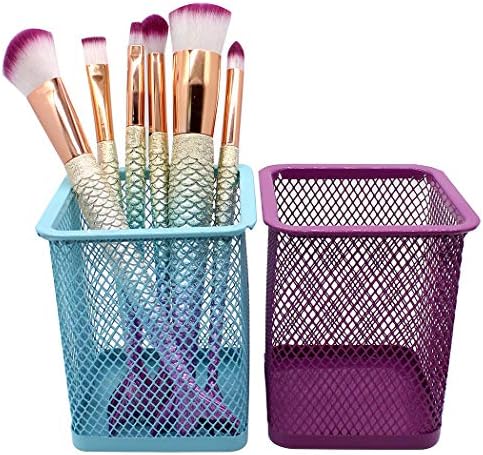 Gullor Square Desktop Pencil Holder, Office Supplies Desk Organizer Makeup Brush Holder, Set of 2, Light Blue and Purple - Image 2